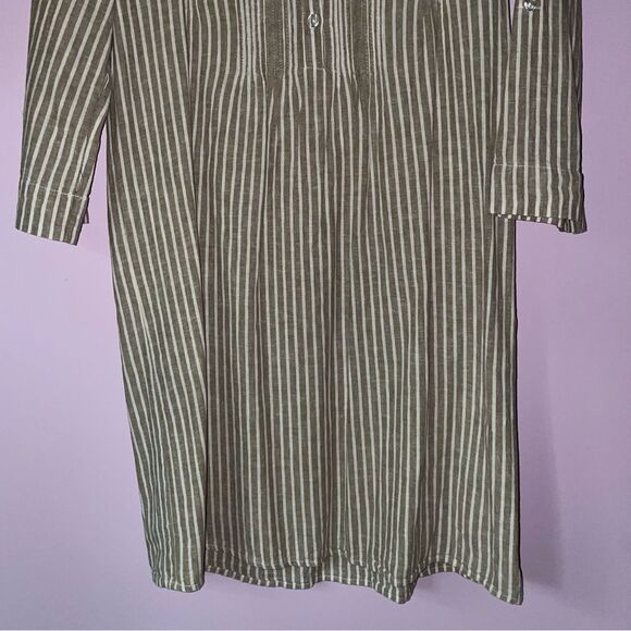 Tahari S Dress Linen Blend Mini Taupe Pinstripe Lagenlook - Picture 5 of 9